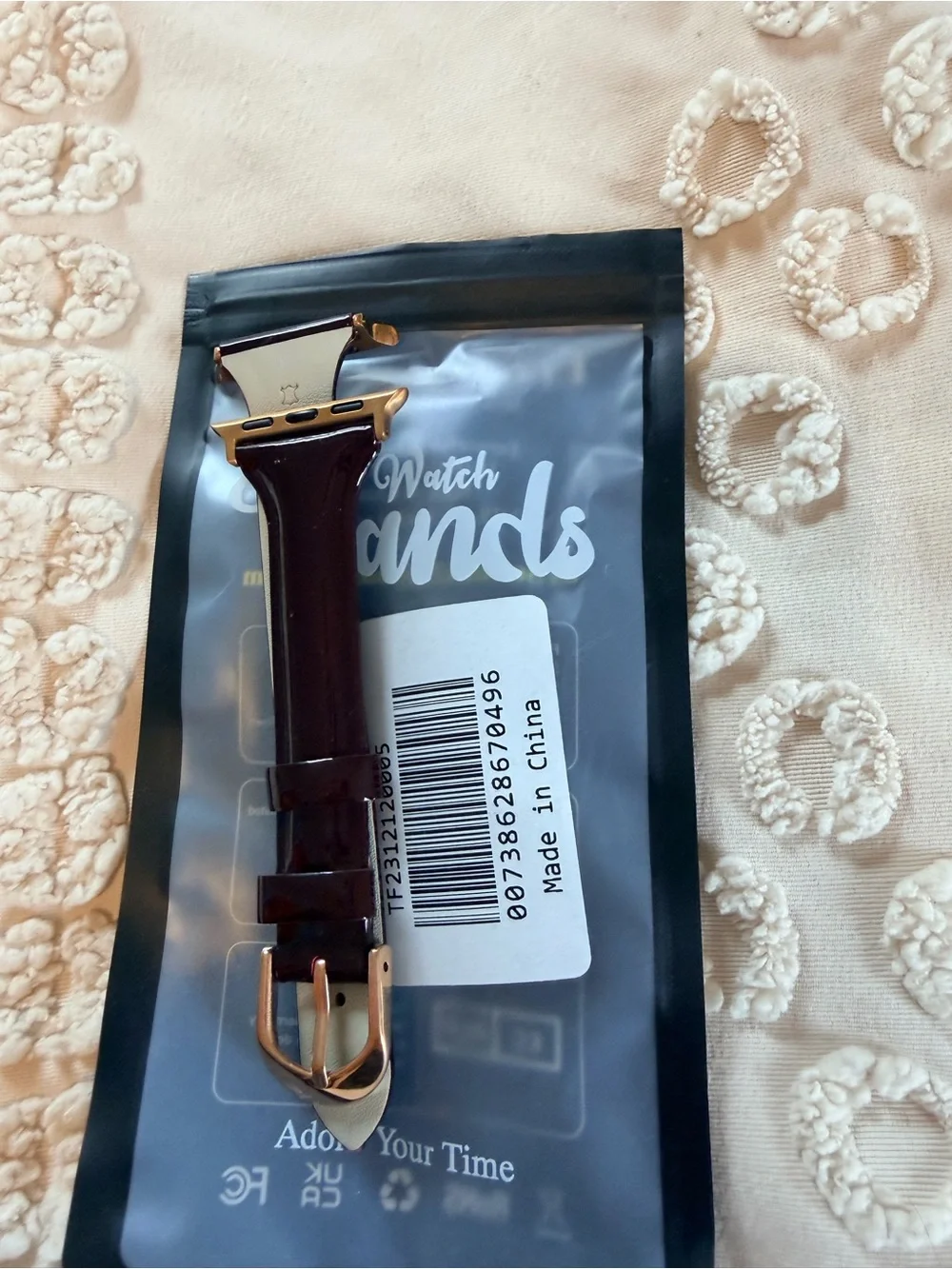 Leather Watch Band for Women- Dark Brown/Burgundy with Gold Hardware